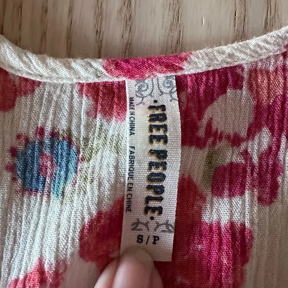 Free People Floral Ruffle Tiered racerback cream with red flowers- Size Small